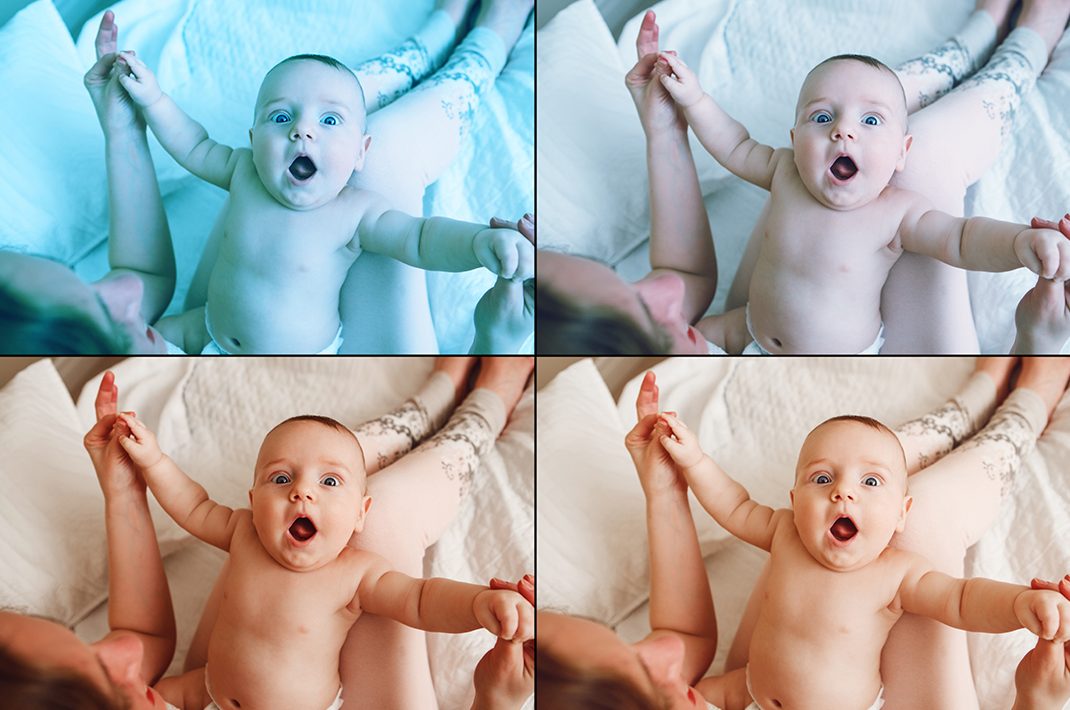 McKenna's experts can color correct your images. Here is an example of a baby portrait in different color hues.