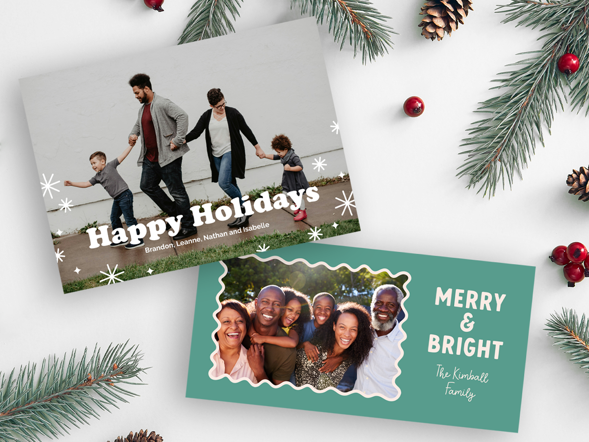 Happy Holidays and Merry & Bright holiday card designs at McKenna.
