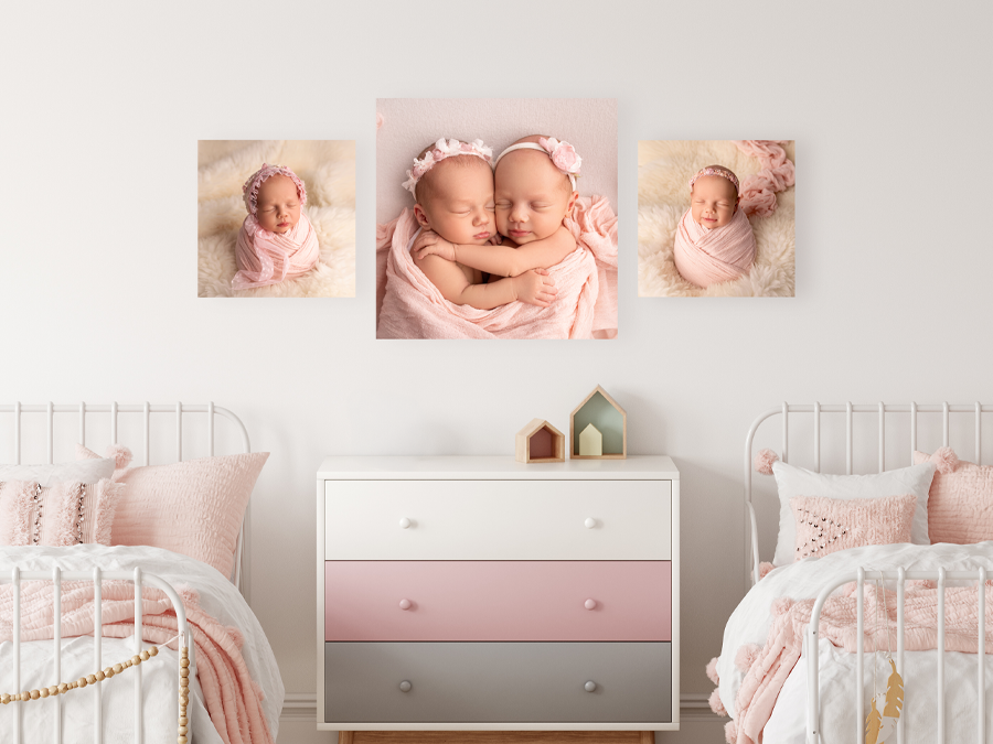 Canvas Gallery Wrap Clusters featuring the Three Square Cluster with newborn twin images.